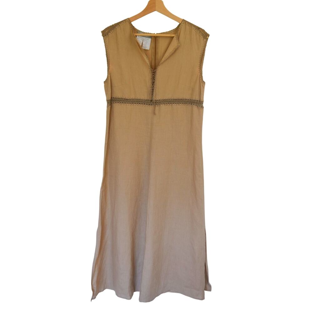 MaxMara Beige Sleeveless Maxi Dress with Crochet Waist Detail